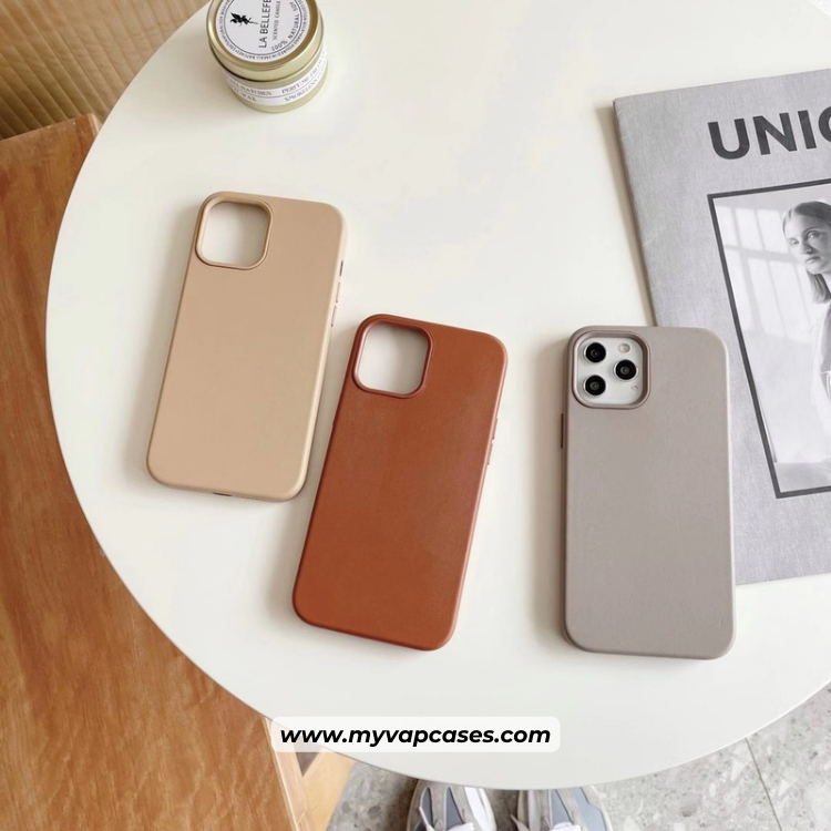 Grey Leather Full Edges Phone Case