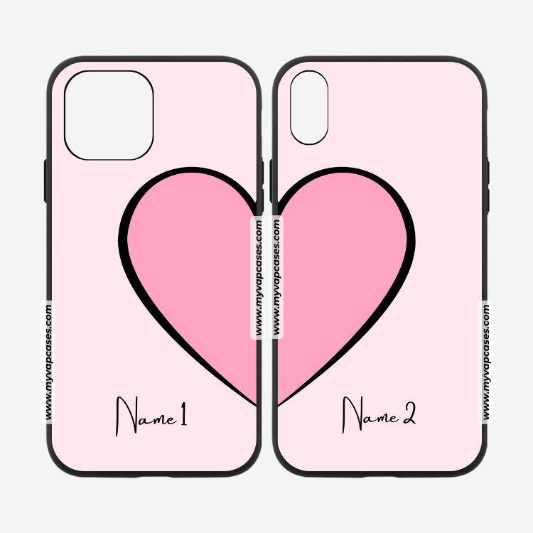 Pink Heart with Names Matching Rubber Phone Cases